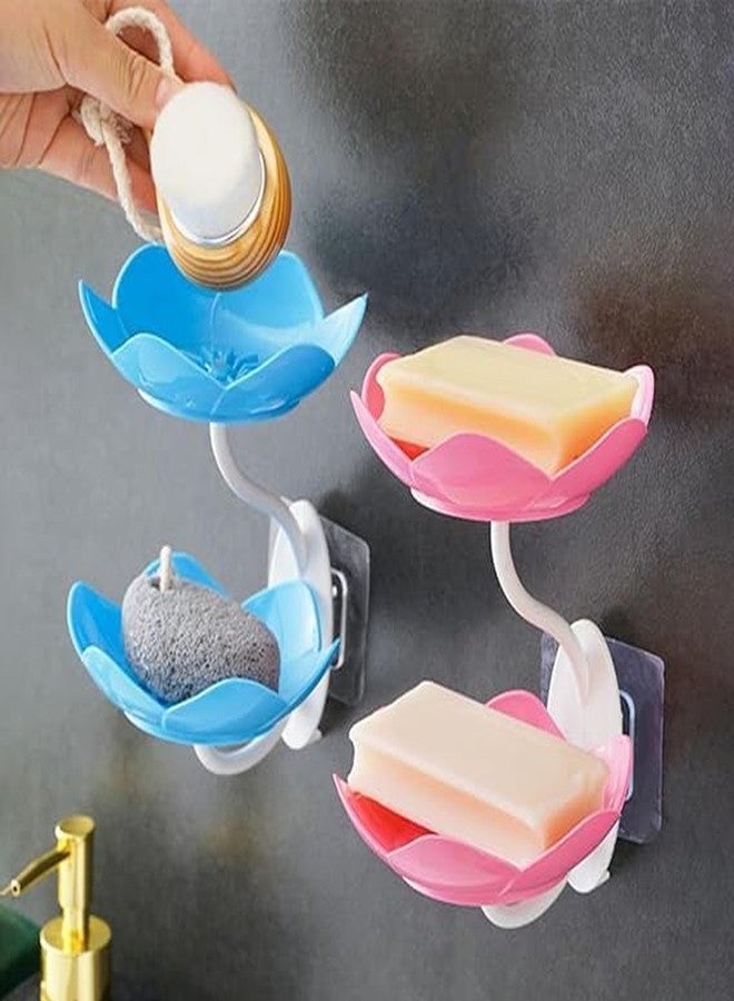 HELLYZ Flower Shaped Wall Mounted Soap Dish with Drain, Double Layer Self Draining Soap Holder, Removable Soap Box & Sponge Tray for Bathroom Kitchen Sink Storage Organizer (Multi, 1 Pc) - Image 1