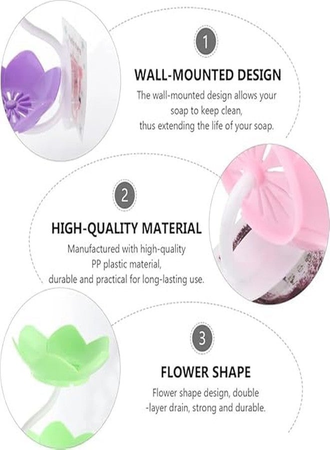 HELLYZ Flower Shaped Wall Mounted Soap Dish with Drain, Double Layer Self Draining Soap Holder, Removable Soap Box & Sponge Tray for Bathroom Kitchen Sink Storage Organizer (Multi, 1 Pc) - Image 3