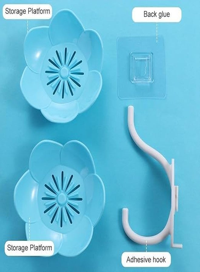 HELLYZ Flower Shaped Wall Mounted Soap Dish with Drain, Double Layer Self Draining Soap Holder, Removable Soap Box & Sponge Tray for Bathroom Kitchen Sink Storage Organizer (Multi, 1 Pc) - Image 5