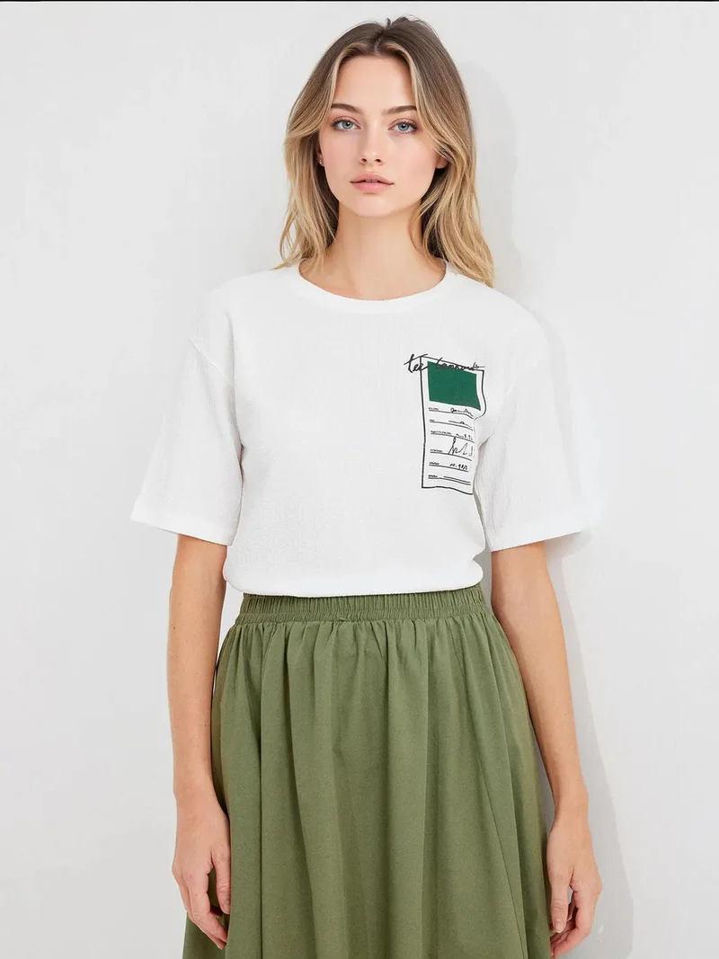Big Dart Green BDART Printed Crew Neck Short Sleeve T-Shirt for Women | Best Price UAE