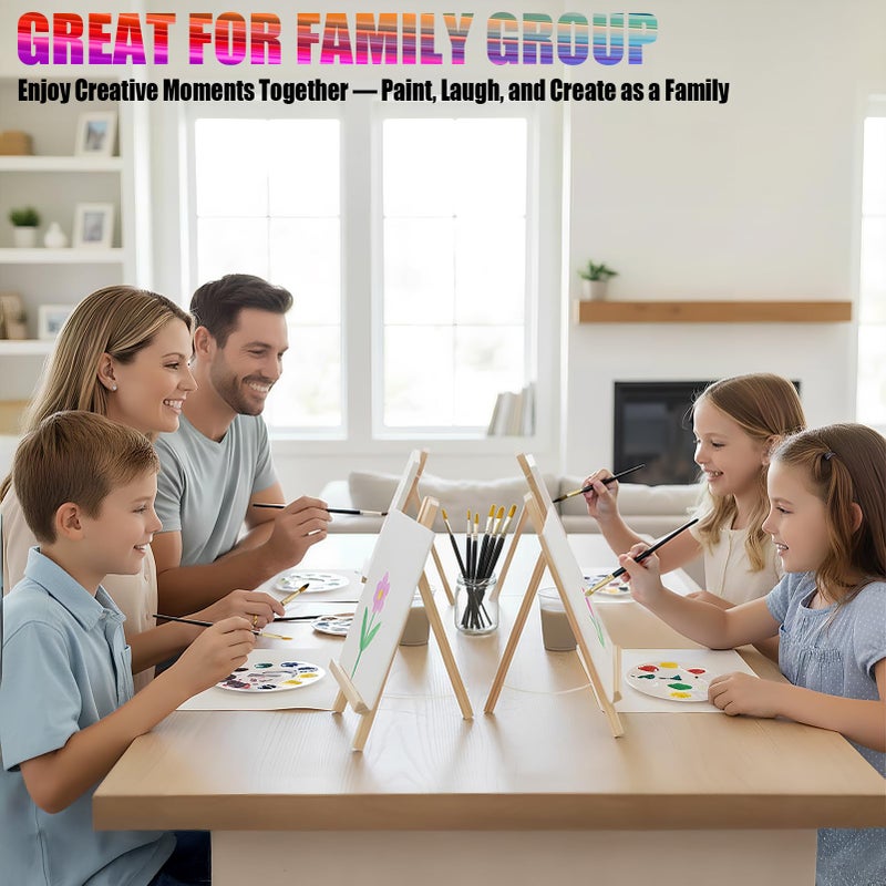 AOTEMOON 2 Pack Painting Set for Couples or Family Groups, 62 PCS Paint Set with 2 Table Easels,24 Acrylic Paints,6 Pre-Drawn & Blank Canvases for Painting,24 Brushes,2 Pencils,2 Palettes and Painting Guides - Image 5