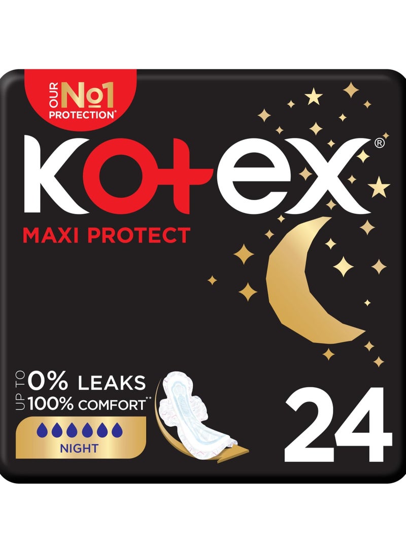 كوتكس 24 فوط سميكة ماكسي بروتكيت ، فوط صحية لحماية الليل بأجنحة