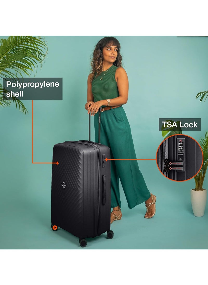 nasher miles Nasher Miles Antwerp Hard-Sided Polypropylene Luggage Set of 3 | 55cm, 65cm & 75cm | TSA Lock 8 Wheels & Expander Small, Medium & Large Trolley Bag for Travel | Suitcase (Black)  - Image 3