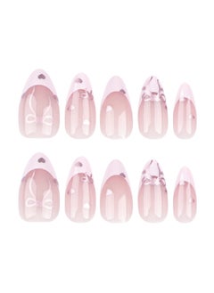 JOSQUEWNN French Tip Press on Nails,Wearing Nails, French Pink Nail Art, Bow, Love Fake Nails,Fake Acrylic Nails With Glue Kit.  - Image 3