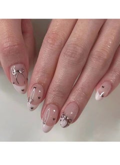JOSQUEWNN French Tip Press on Nails,Wearing Nails, French Pink Nail Art, Bow, Love Fake Nails,Fake Acrylic Nails With Glue Kit.  - Image 1