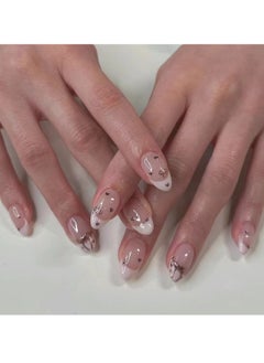 JOSQUEWNN French Tip Press on Nails,Wearing Nails, French Pink Nail Art, Bow, Love Fake Nails,Fake Acrylic Nails With Glue Kit.  - Image 2
