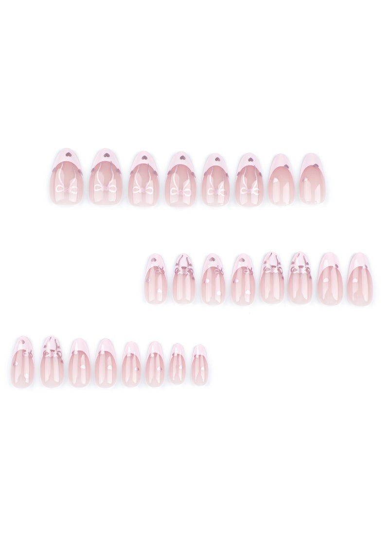 JOSQUEWNN French Tip Press on Nails,Wearing Nails, French Pink Nail Art, Bow, Love Fake Nails,Fake Acrylic Nails With Glue Kit.  - Image 5