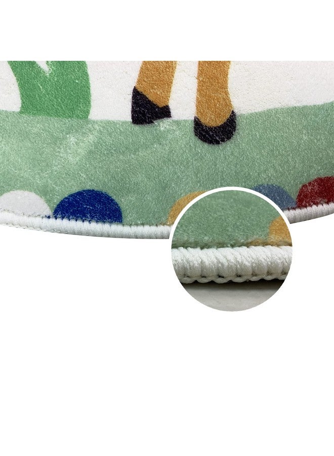 USTIDE Animals Kids Rug Round 4FT, Green Cartoon Play Mat Kids Crawling Area Rug Soft and Non-Slip Carpet for Nursery Playroom Children Bedroom Living Room Decor - Image 4