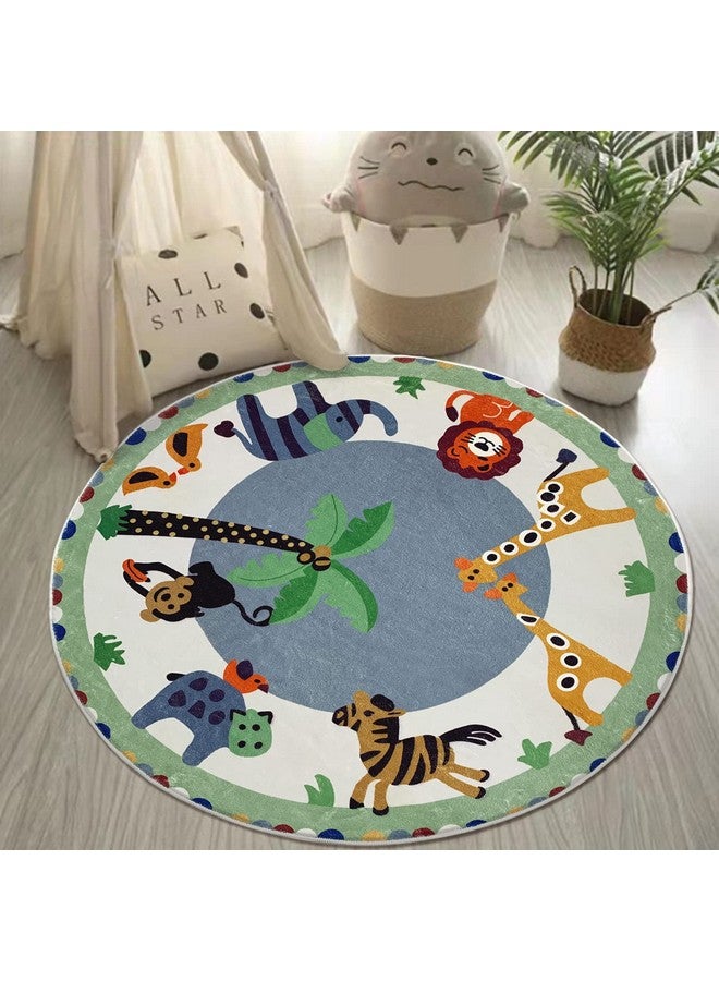 USTIDE Animals Kids Rug Round 4FT, Green Cartoon Play Mat Kids Crawling Area Rug Soft and Non-Slip Carpet for Nursery Playroom Children Bedroom Living Room Decor - Image 5