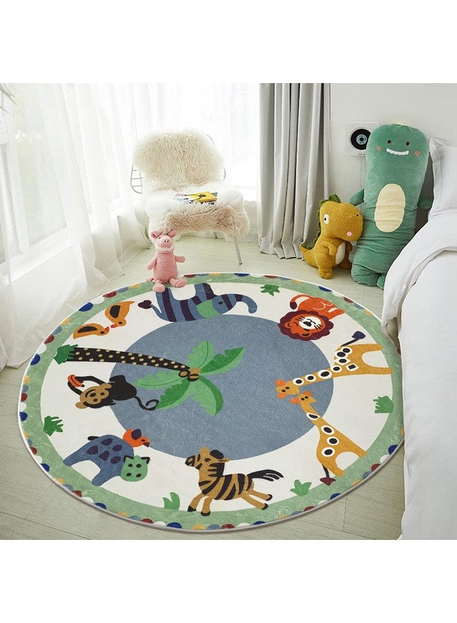 USTIDE Animals Kids Rug Round 4FT, Green Cartoon Play Mat Kids Crawling Area Rug Soft and Non-Slip Carpet for Nursery Playroom Children Bedroom Living Room Decor - Image 1