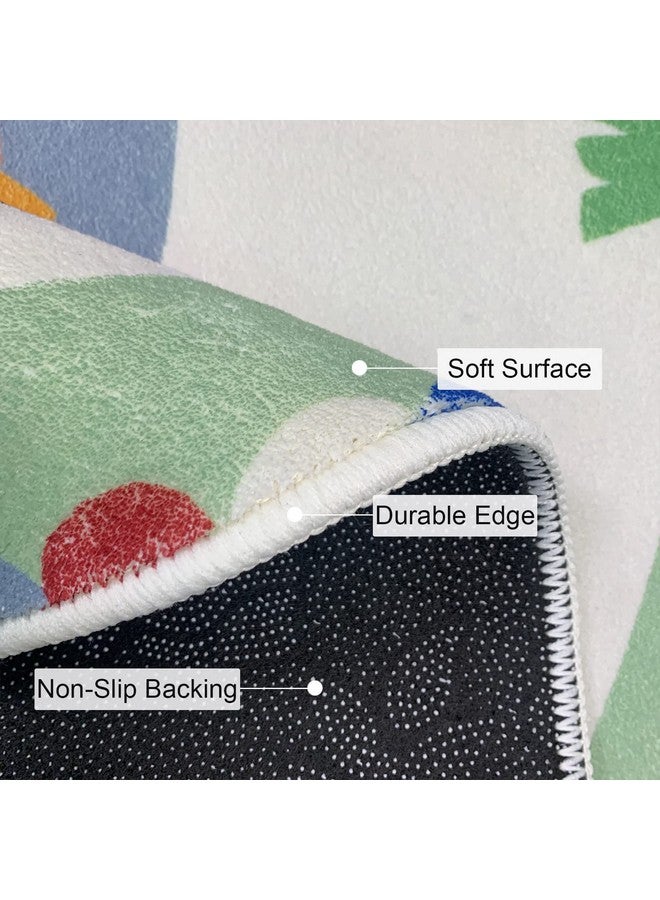 USTIDE Animals Kids Rug Round 4FT, Green Cartoon Play Mat Kids Crawling Area Rug Soft and Non-Slip Carpet for Nursery Playroom Children Bedroom Living Room Decor - Image 3