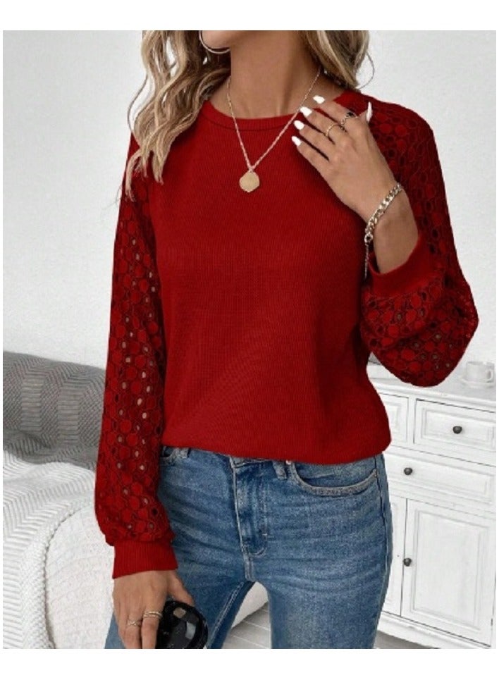 Shein SHEIN Clasi Women's Round Neck Long Sleeve Simple T-Shirt, Casual For Everyday Wear For Spring Outfit  - Image 4