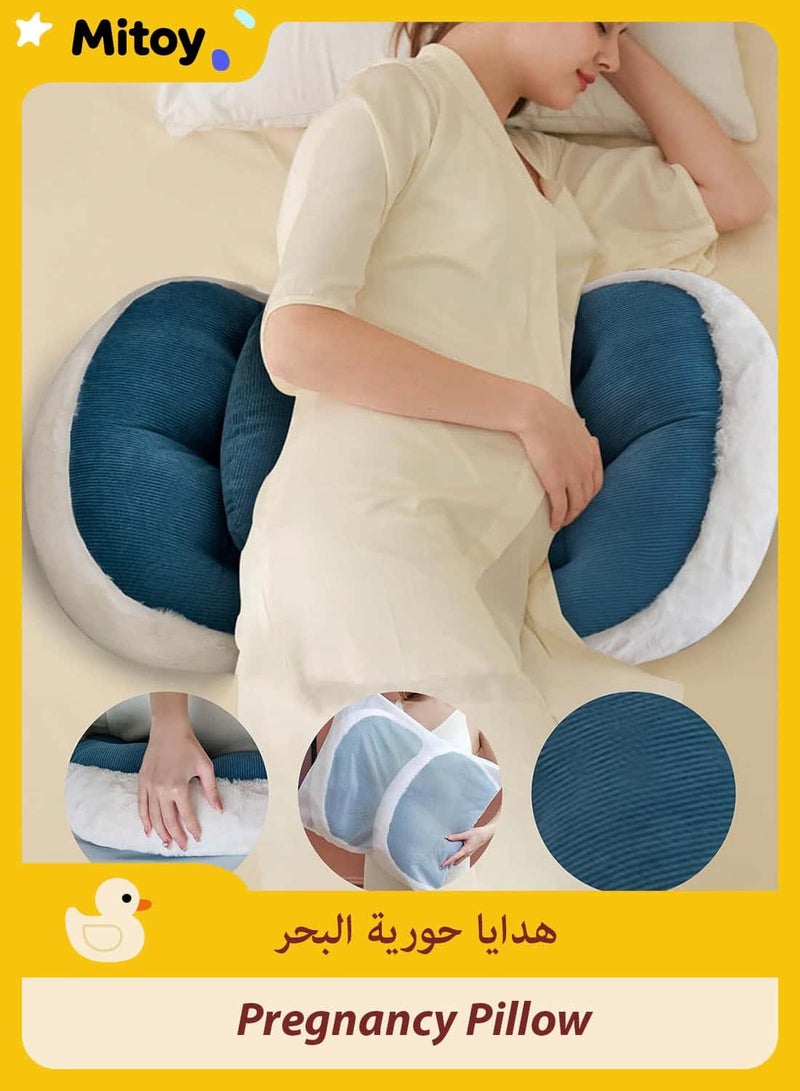 ميتوي الوسائد الحمل للنوم ، فو الفراء الفاخرة الأمومة وسادة دعم للنساء الحوامل (الأزرق) - Image 1