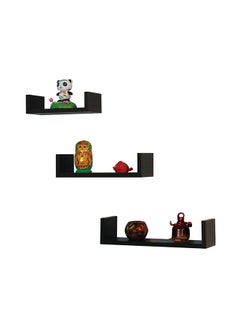 Floating Wall Shelves C-Shape Square Edge 3Pcs Set Black,  Size: 26X9.8X70Cm/ 33X9.8X8.50Cm /40X9.8X10Cm