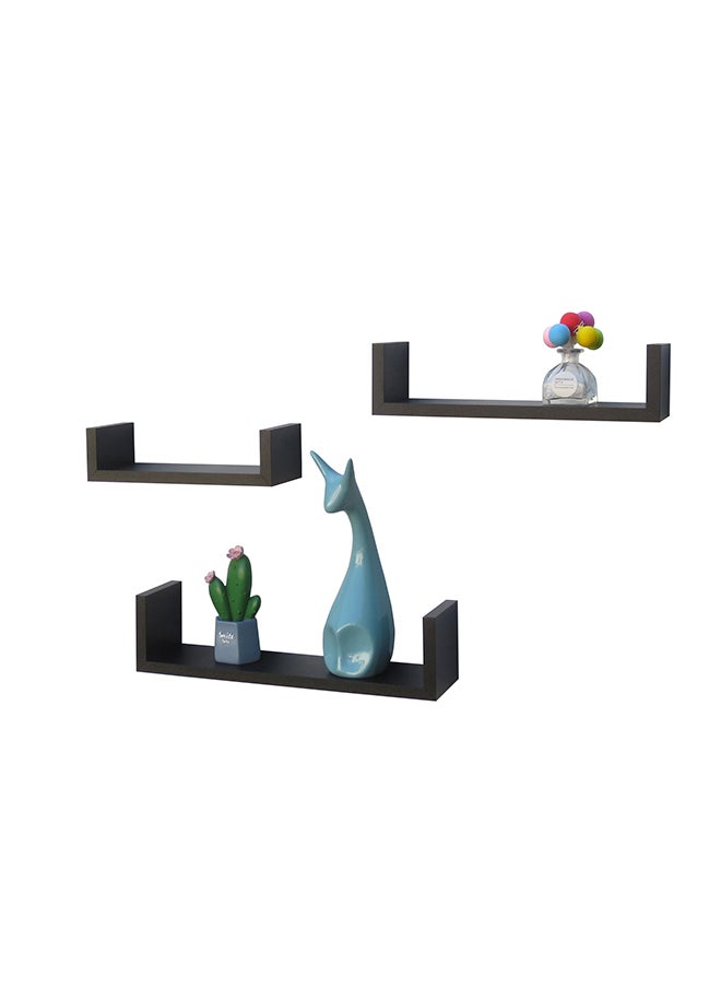 Feelings - Floating Wall Shelves C-Shape Square Edge 3Pcs Set Black,  Size: 26X9.8X70Cm/ 33X9.8X8.50Cm /40X9.8X10Cm - Image 1
