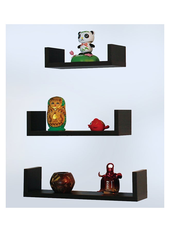 Feelings - Floating Wall Shelves C-Shape Square Edge 3Pcs Set Black,  Size: 26X9.8X70Cm/ 33X9.8X8.50Cm /40X9.8X10Cm - Image 1