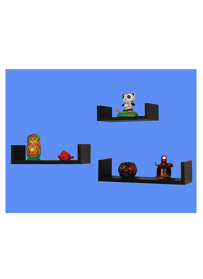 Feelings - Floating Wall Shelves C-Shape Square Edge 3Pcs Set Black,  Size: 26X9.8X70Cm/ 33X9.8X8.50Cm /40X9.8X10Cm - Image 1