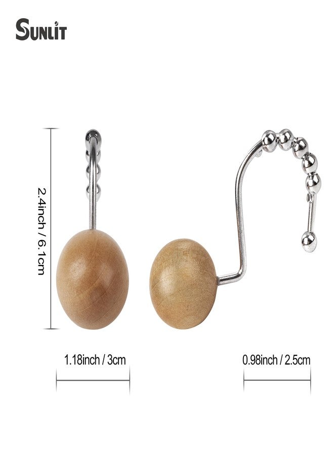 Sunlit Boho Wood Beads Decorative Shower Curtain Hooks, Shower Curtain Rings with Roller Balls, Farmhouse Bathroom Decoration Curtain Hangers Accessories, Set of 12, Natural - Image 3