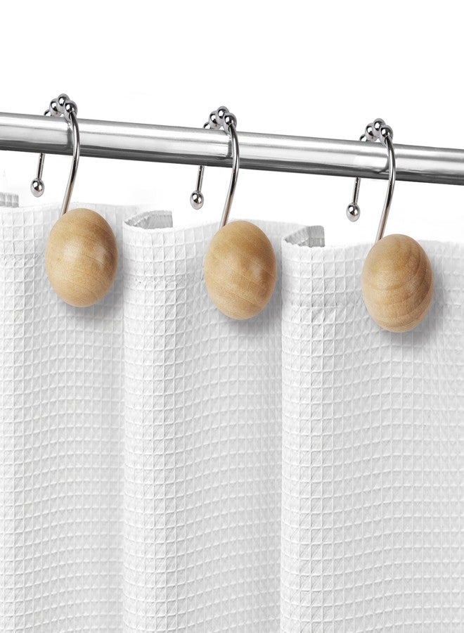 Sunlit Boho Wood Beads Decorative Shower Curtain Hooks, Shower Curtain Rings with Roller Balls, Farmhouse Bathroom Decoration Curtain Hangers Accessories, Set of 12, Natural - Image 5
