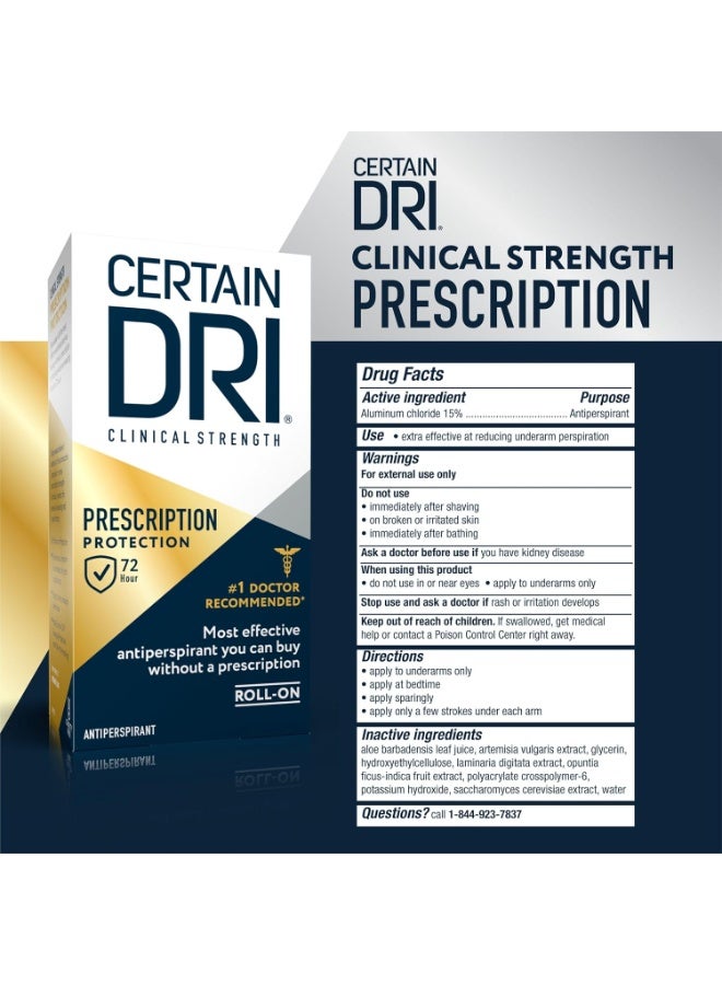 Certain Dri Clinical Strength Prescription Protection Antiperspirant Roll-On, 72 Hour Protection, 1.2 Fl Oz - Image 3