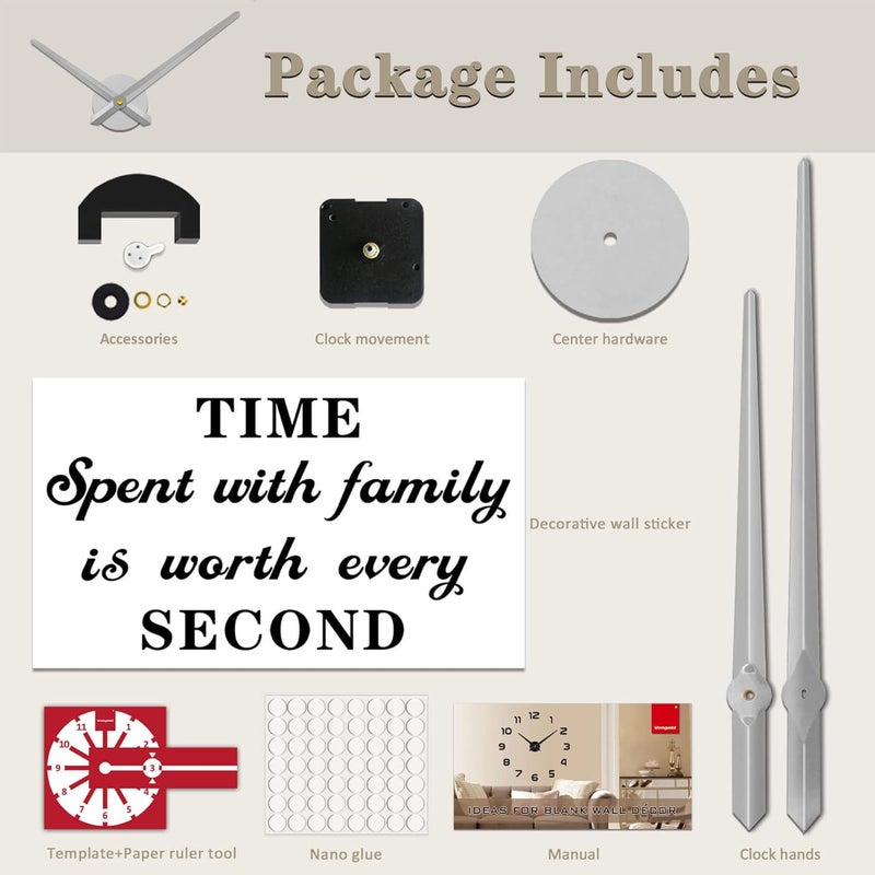 VANGOLD Large Wall Clock Hands, 3D DIY Clock Hands Needles with Clock Mechanism & Wall Sticker for Home Office Decor - Image 4