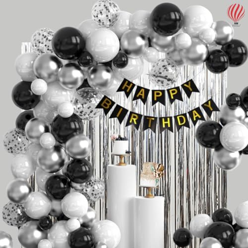 HK balloons 51 pcs set Birthday decoration Item Happy Birthday decoration set with confetti balloon pump and Silver curtains For Boy Girl Husband Wife And Adults Birthday Decoration Kit - Image 1