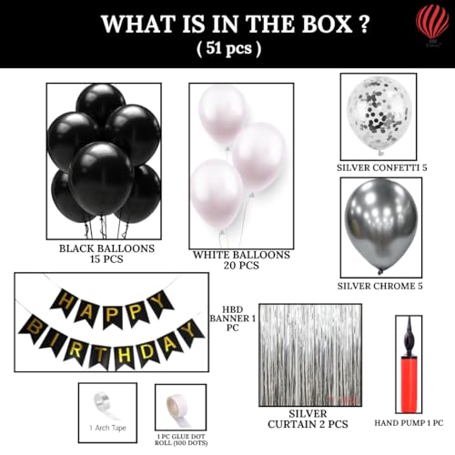 HK balloons 51 pcs set Birthday decoration Item Happy Birthday decoration set with confetti balloon pump and Silver curtains For Boy Girl Husband Wife And Adults Birthday Decoration Kit - Image 2