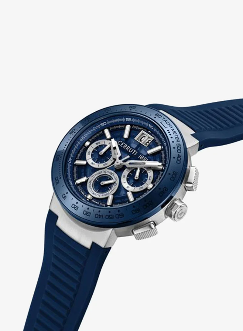 شيروتي 1881 Filiano 42mm Blue Dial Silicone Strap Multifunction Watch For Men