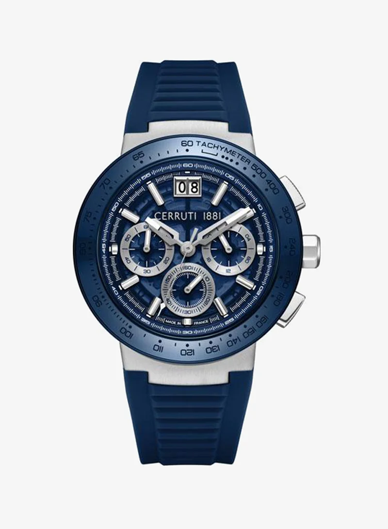 شيروتي 1881 Filiano 42mm Blue Dial Silicone Strap Multifunction Watch For Men