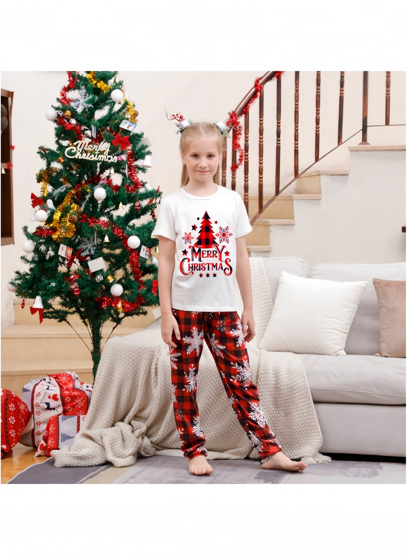 GGEROU طقم بيجامات عيد الميلاد العائلية المتطابقة بأكمام قصيرة، طباعة شجرة عيد الميلاد باللون الكاروهات، ملابس نوم ناعمة للاسترخاء في المنزل - Image 3