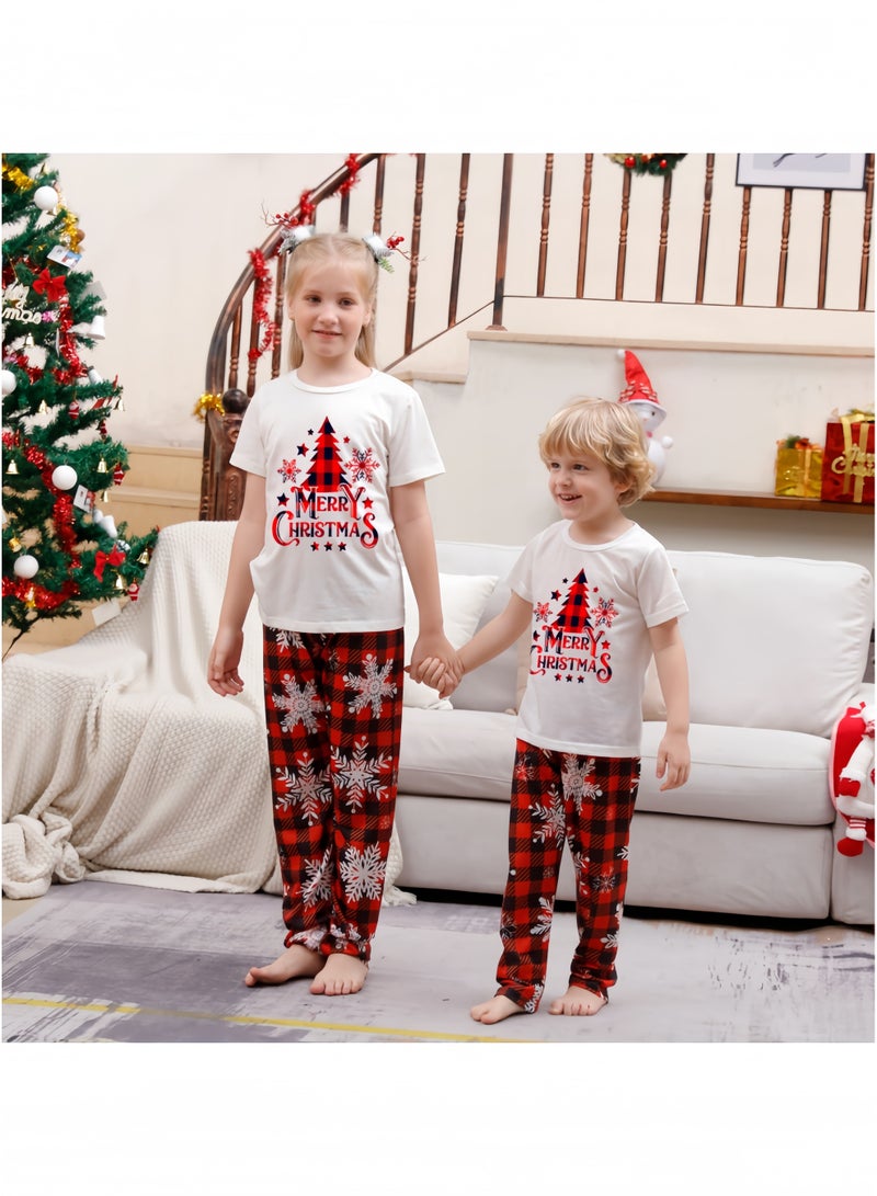 GGEROU طقم بيجامات عيد الميلاد العائلية المتطابقة بأكمام قصيرة، طباعة شجرة عيد الميلاد باللون الكاروهات، ملابس نوم ناعمة للاسترخاء في المنزل - Image 4