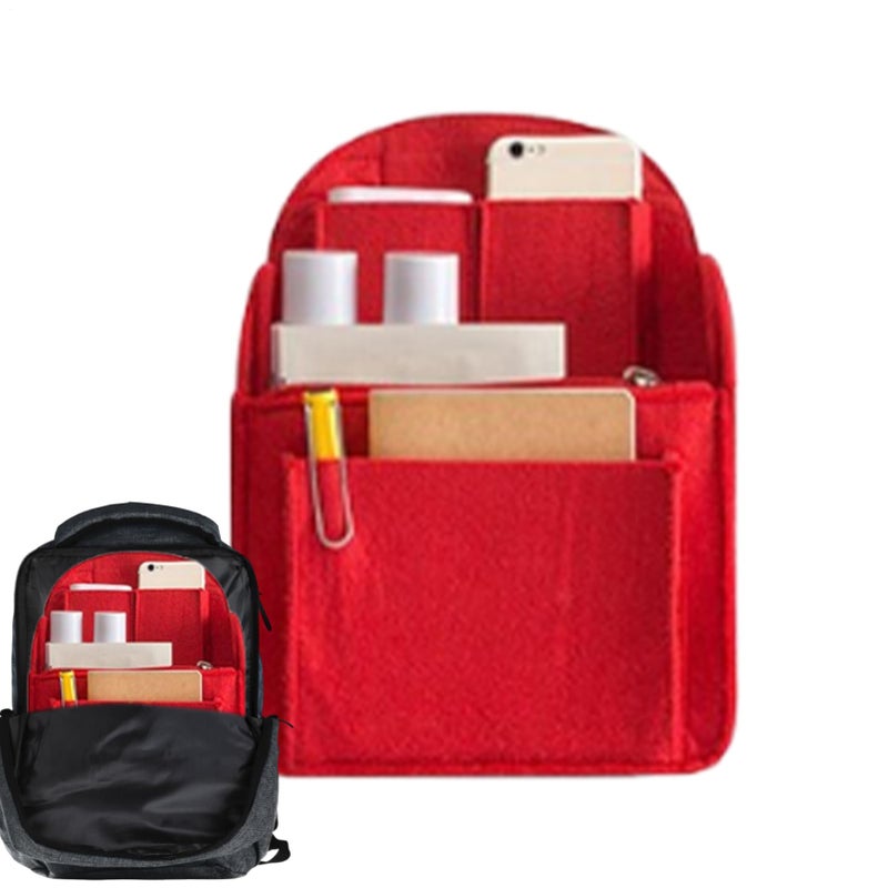 Red Backpack Organizer Insert Portable Felt Storage Bag with Multi Pockets - Image 2