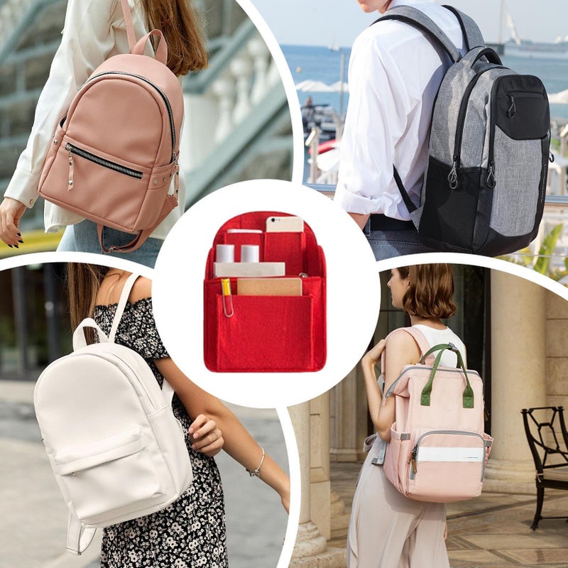 Red Backpack Organizer Insert Portable Felt Storage Bag with Multi Pockets - Image 5
