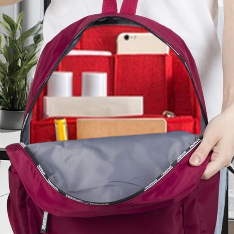 Red Backpack Organizer Insert Portable Felt Storage Bag with Multi Pockets - Image 4