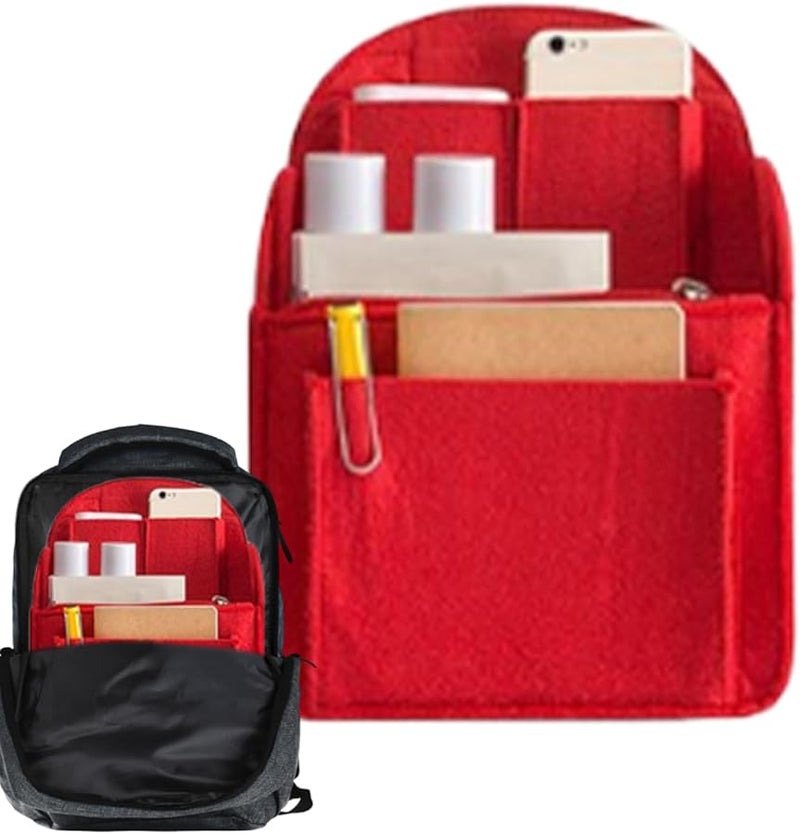 Red Backpack Organizer Insert Portable Felt Storage Bag with Multi Pockets - Image 1