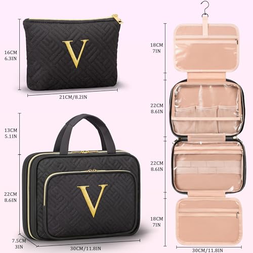 Partylamb Gifts for Women Initial Toiletry Makeup Bag Hanging Cosmetic Organizer with Embroidery Letter Personalized Nurse Teacher Appreciation Birthday Mothers Day Gifts for Mom Sister Wife Friends Auntie Her - Image 3