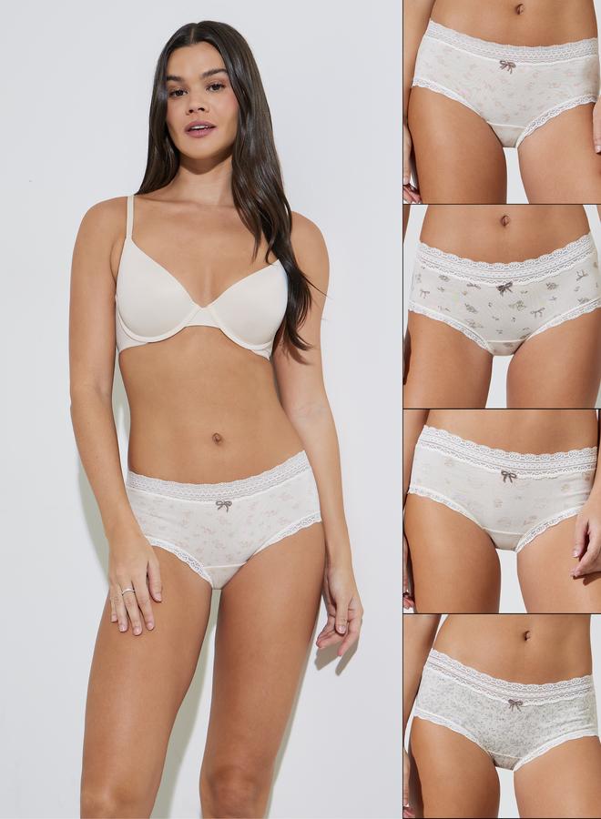 Styli Pack Of 4 - Cotton Elastane Printed Midi Brief - Image 1