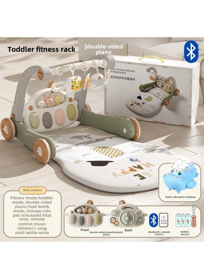 Baby Pedal Piano Trolley Fitness Rack Baby Educational Early Education Toys Newborn Fitness Toys Gift Box-Color:Bluetooth Version [double-sided Piano] Bud Gray Small Plane Story Machine Ordinary Battery Screwdriver  - Image 1