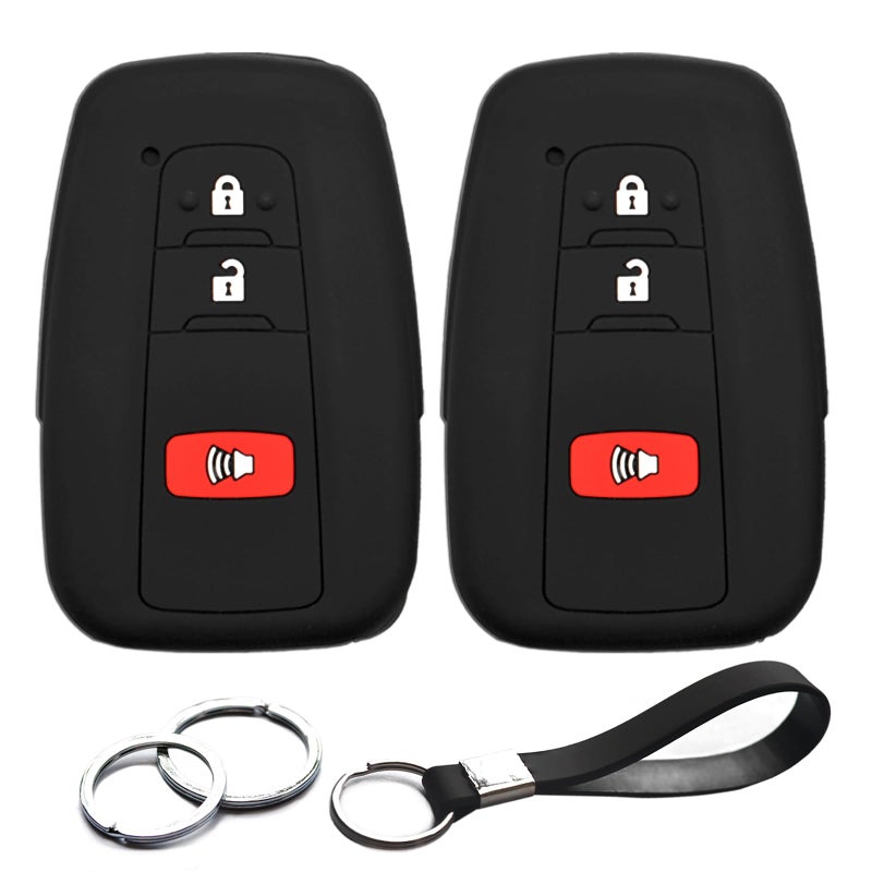 غطاء مفتاح ذكي أسود متوافق مع تويوتا RAV4 4Runner CHR كورولا هايلاندر بريوس C V Prime AWDe HYQ14FBC 3 أزرار (قطعتين) مع حلقة مفاتيح واقي لمفتاح التحكم عن بعد