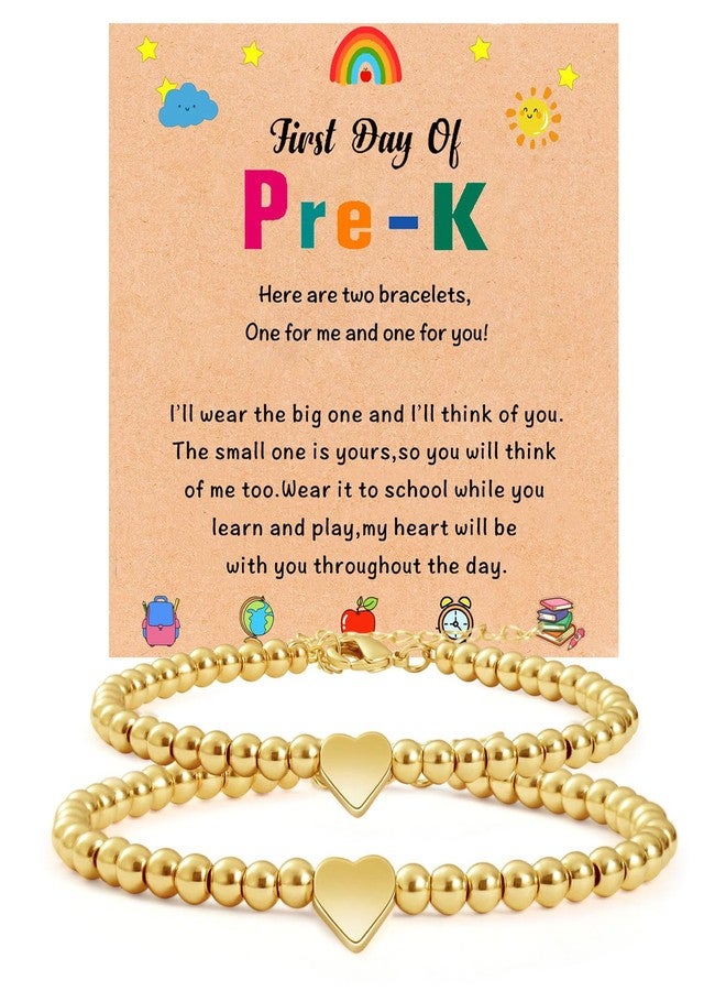 AULSIEY First Day of Kindergarten School Bracelet for Mommy and Me,Back to School Outfits for Girls,First Day of Pre School Pre K Bracelet for Mother Daughter,Matching Heart Bracelets (Golden Pre K) - Image 1