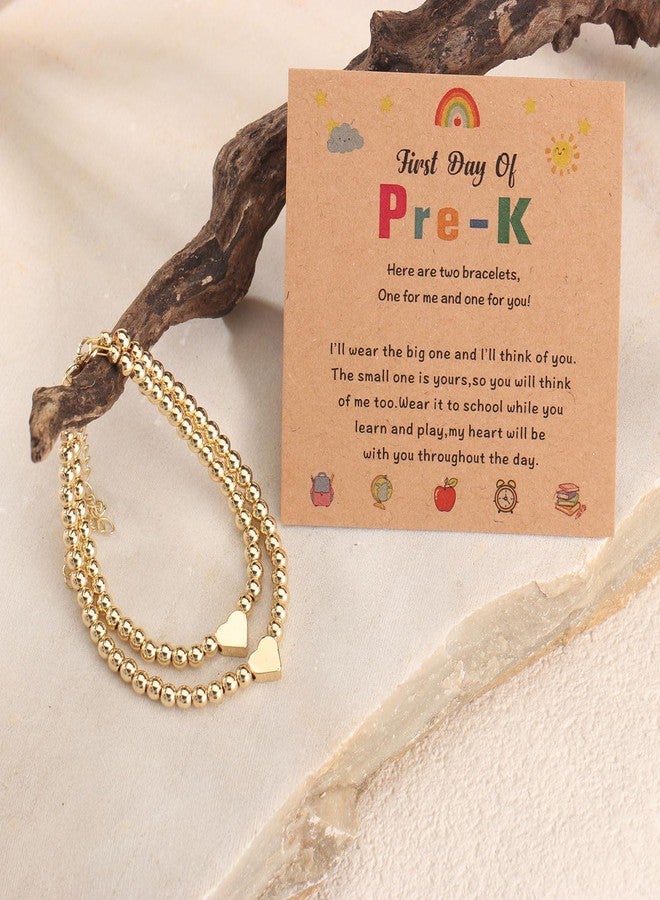 AULSIEY First Day of Kindergarten School Bracelet for Mommy and Me,Back to School Outfits for Girls,First Day of Pre School Pre K Bracelet for Mother Daughter,Matching Heart Bracelets (Golden Pre K) - Image 3