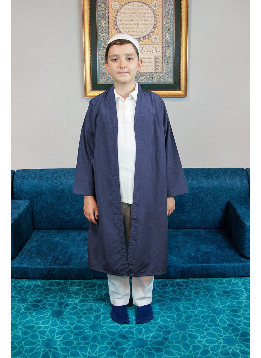 İhvan Online Ihvan Online Navy Blue Bukhara Collar Prayer Dress Boy's Robe  - Image 1