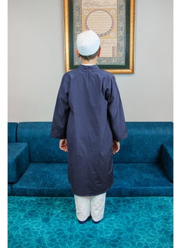 İhvan Online Ihvan Online Navy Blue Bukhara Collar Prayer Dress Boy's Robe  - Image 3