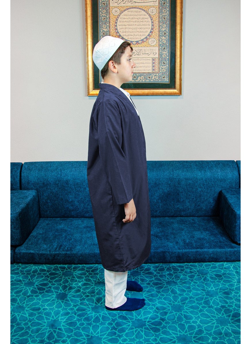 İhvan Online Ihvan Online Navy Blue Bukhara Collar Prayer Dress Boy's Robe  - Image 2