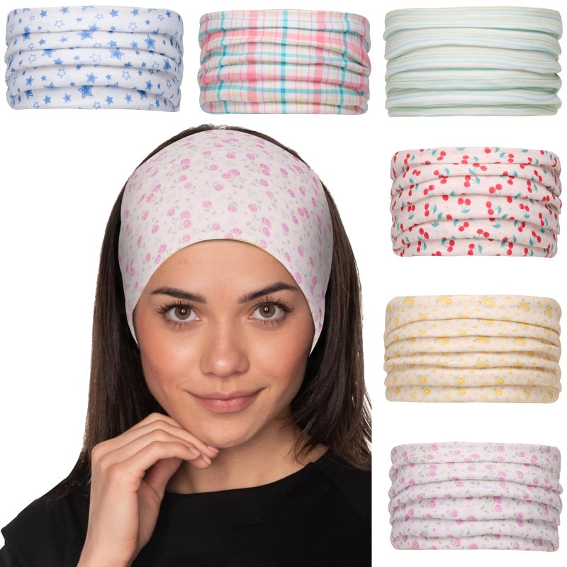 Cobahom 6Pcs Wide Headbands for Women Non Slip Soft Fabric Hair Wrap Boho Head Bands Elastic Sport Hair Bands for Workout Yoga Running (Sweet Flower) - Image 1