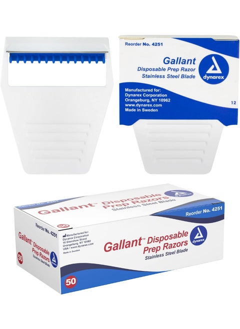 Dynarex Gallant Disposable Prep Razors Used before ECG and other Procedures Disposable Razors with Open Design Ergonomic Surgical Prep Razors 1 Box of 50 Razors