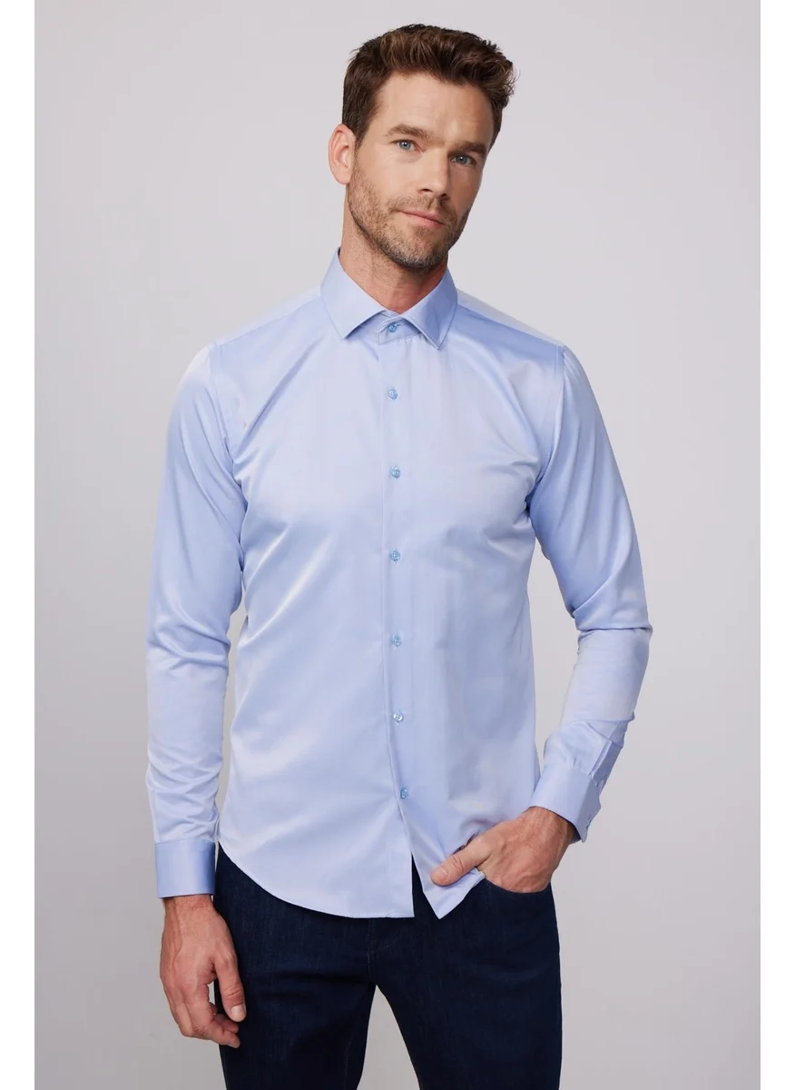 Tudors Slim Fit Cotton Plain Indigo Men's Shirt