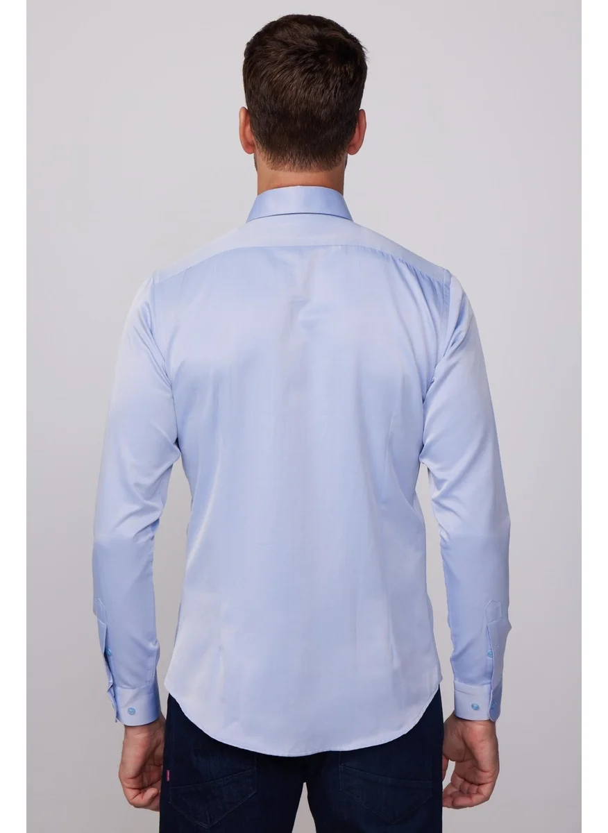 Tudors Slim Fit Cotton Plain Indigo Men's Shirt