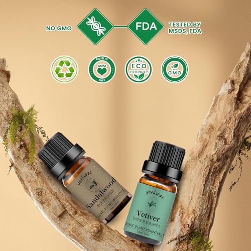 yethious Sandalwood Vetiver Essential Oil Set 100% Pure Organic Undiluted Aromatherapy Oils for Diffuser, Skin, Hair, Perfume, Soap, Candle Making 2 x 10ML - Image 5