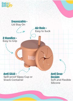 Babies Basic Multi Purpose 2 In 1 Silicone Cup With Interchangable Straw And Snack Lid  - Image 3